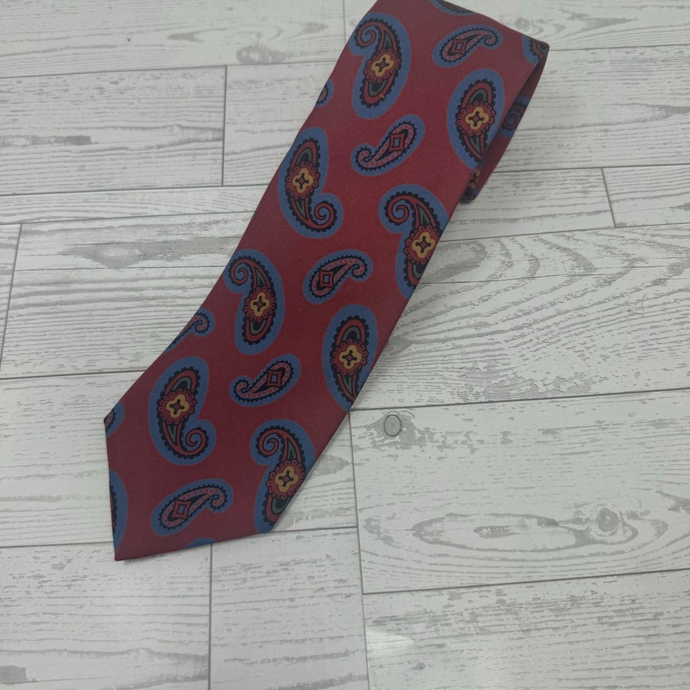 Polo Ralph Lauren Mens Silk Tie Red Blue Gold Paisley Pattern Necktie Classic
